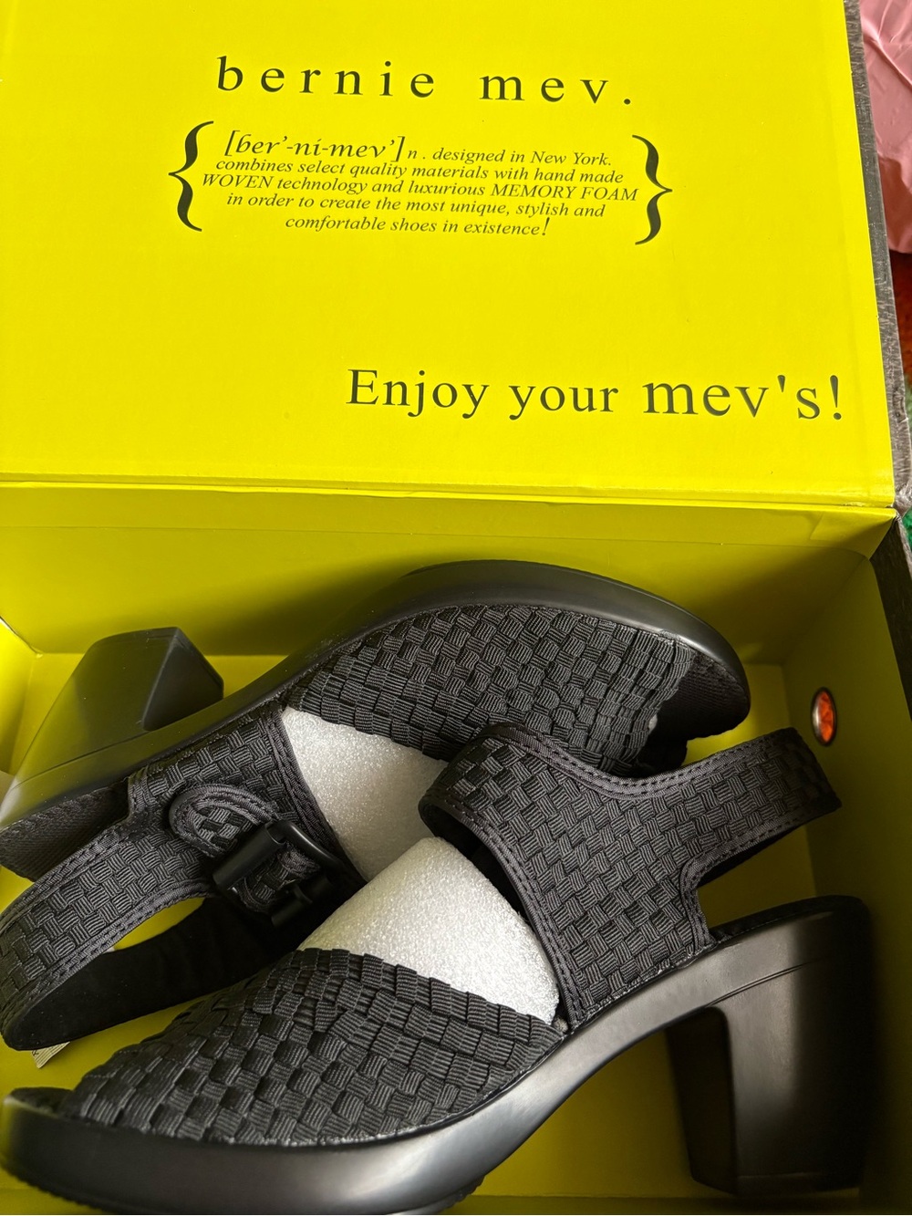 bernie mev. Black Woven Slingback Block Heels